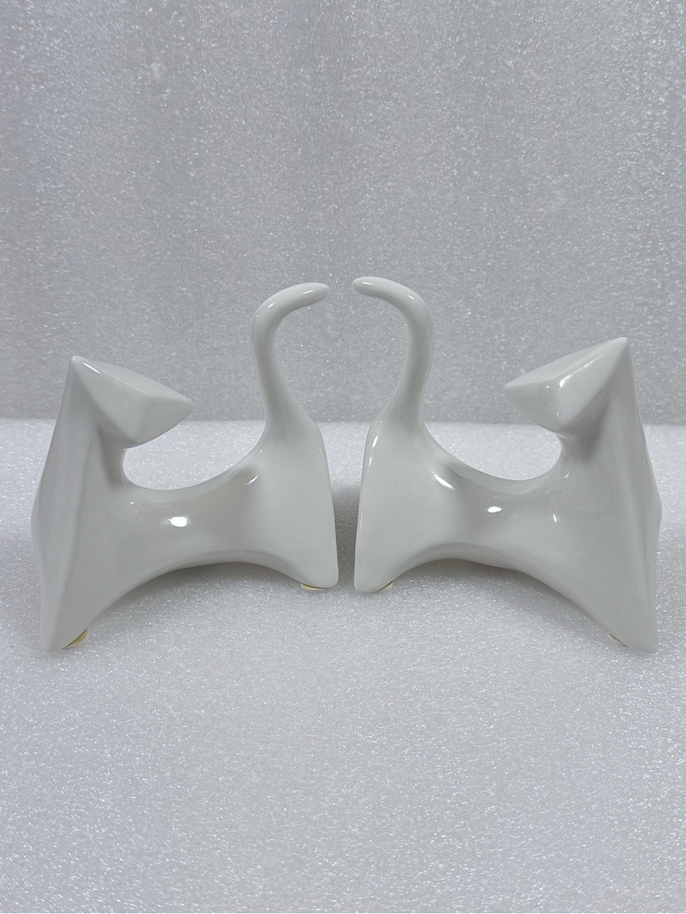 2 Cat Lady White Modernist Abstract Cat Figurines